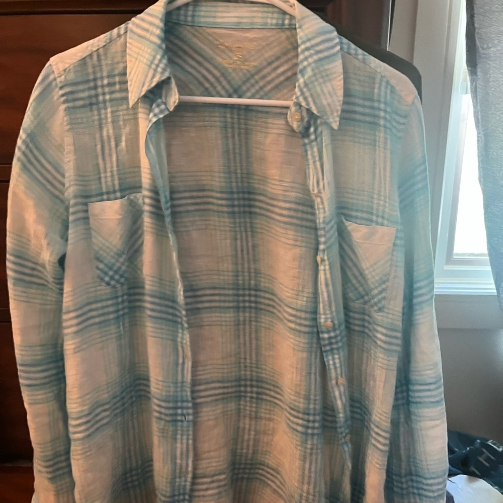 Lilly Pulitzer Blue and White Seaview linen shirt nwot size xs